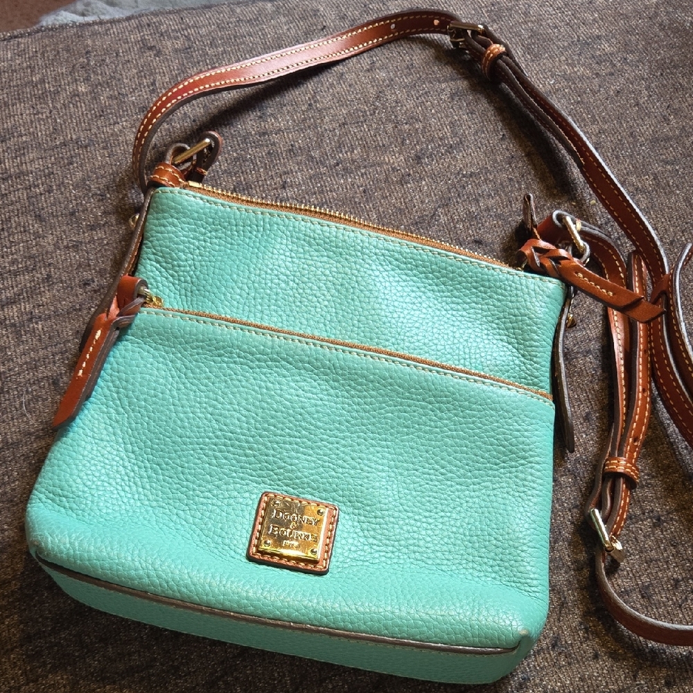 Dooney & Bourke Mint Turquoise Letter Carrier Crossbody Pebbled Leather Purse